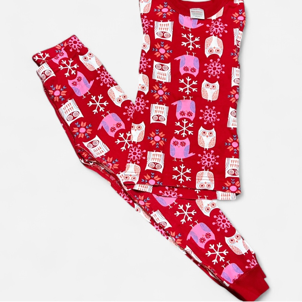Hanna Andersson Long John Pajamas | Red Winter Owl & Snowflake | 110 (5)